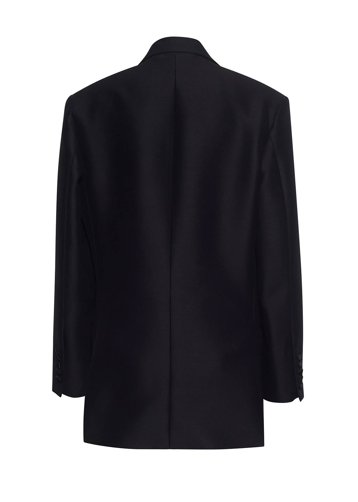 ghost image showing back of tux jacket in radzimir wool in black by Adam Lippes