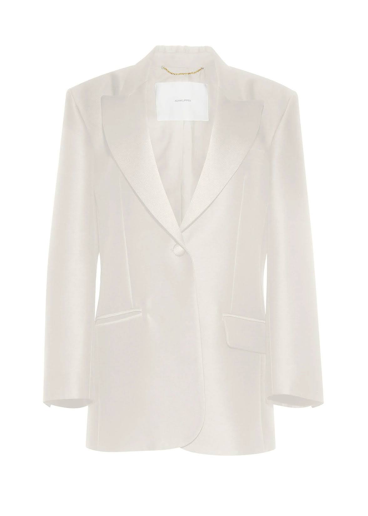 ghost image of front of tux jacket in radzimir wool in ivory by Adam Lippes
