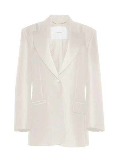ghost image of front of tux jacket in radzimir wool in ivory by Adam Lippes