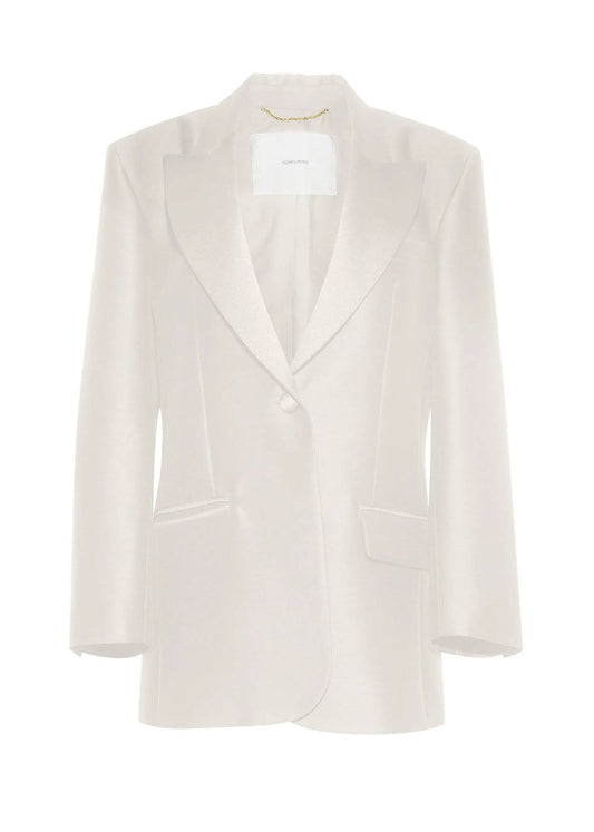 ghost image of front of tux jacket in radzimir wool in ivory by Adam Lippes